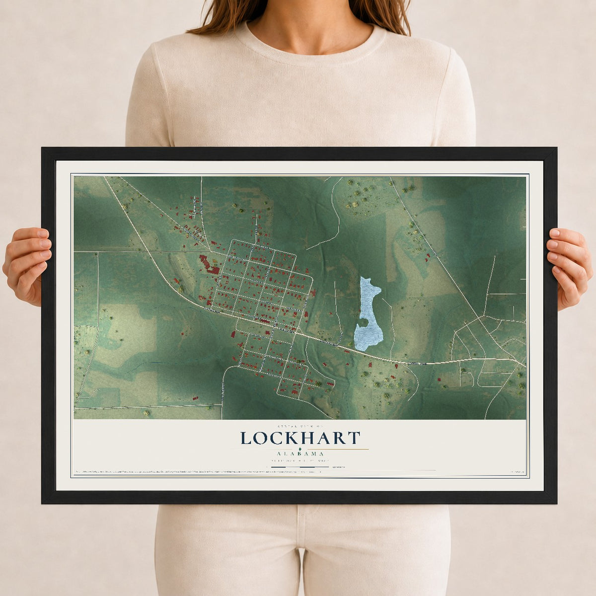 Map of Lockhart, Alabama, 12 x 18 inch print in a black wood frame