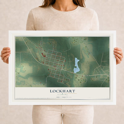 Map of Lockhart, Alabama, 12 x 18 inch print in a white wood frame
