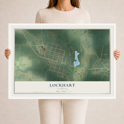 Map of Lockhart, Alabama, 24 x 36 inch print in a white wood frame