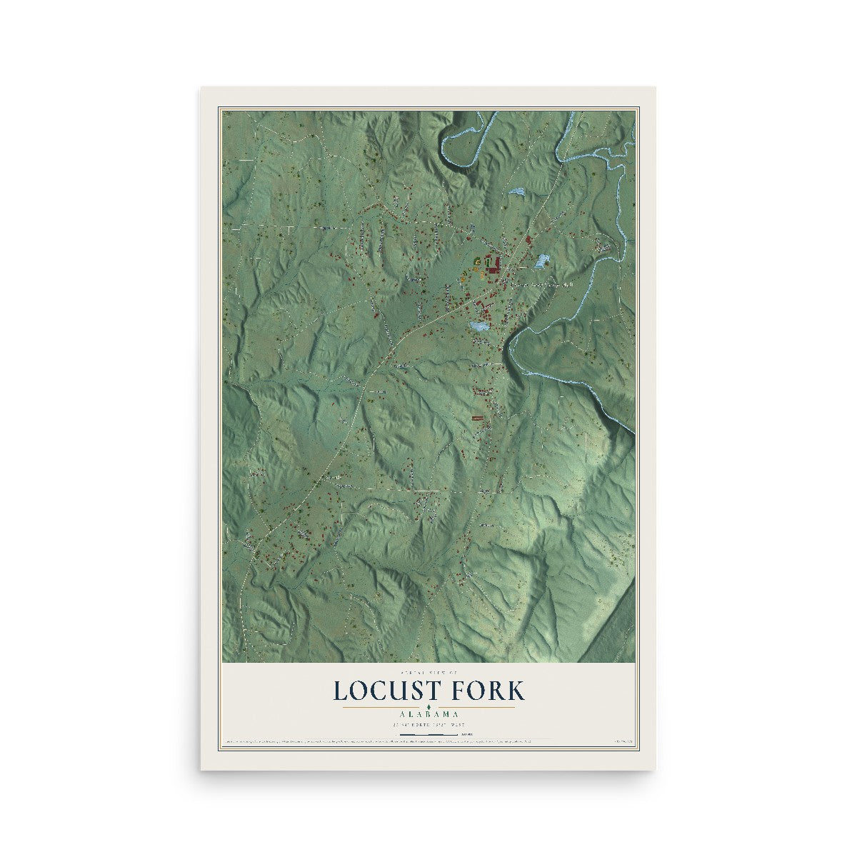 Map of Locust Fork, Alabama, 12 x 18 inch unframed archival matte print