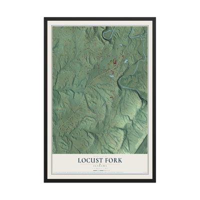Map of Locust Fork, Alabama, 12 x 18 inch print in a black wood frame