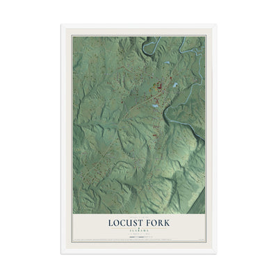 Map of Locust Fork, Alabama, 12 x 18 inch print in a white wood frame