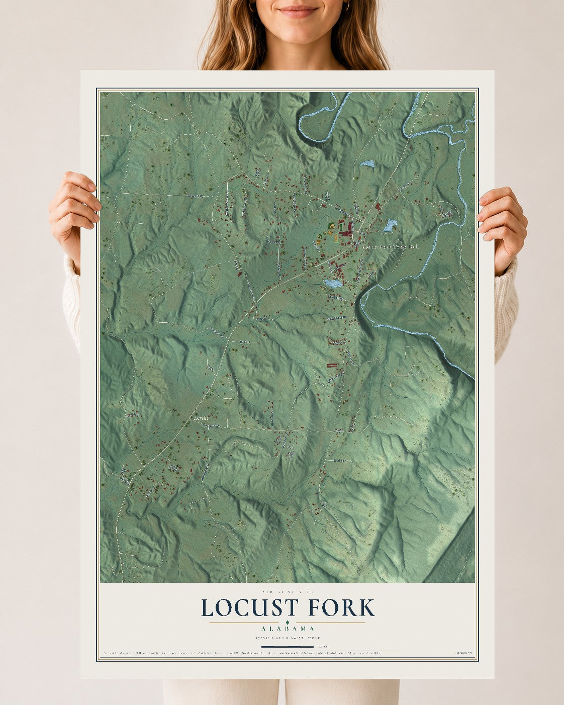 Map of Locust Fork, Alabama, 24 x 36 inch unframed archival matte print