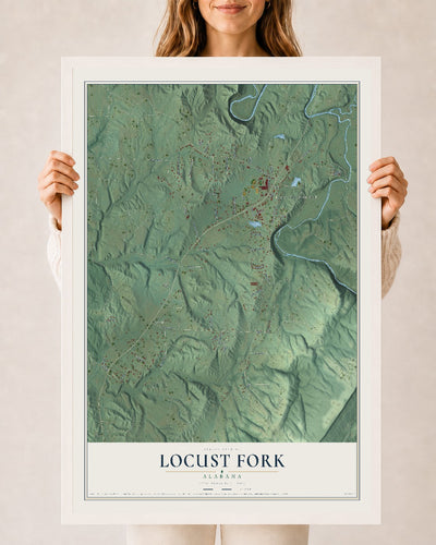 Map of Locust Fork, Alabama, 24 x 36 inch print in a white wood frame