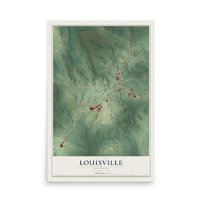 Map of Louisville, Alabama, 12 x 18 inch unframed archival matte print