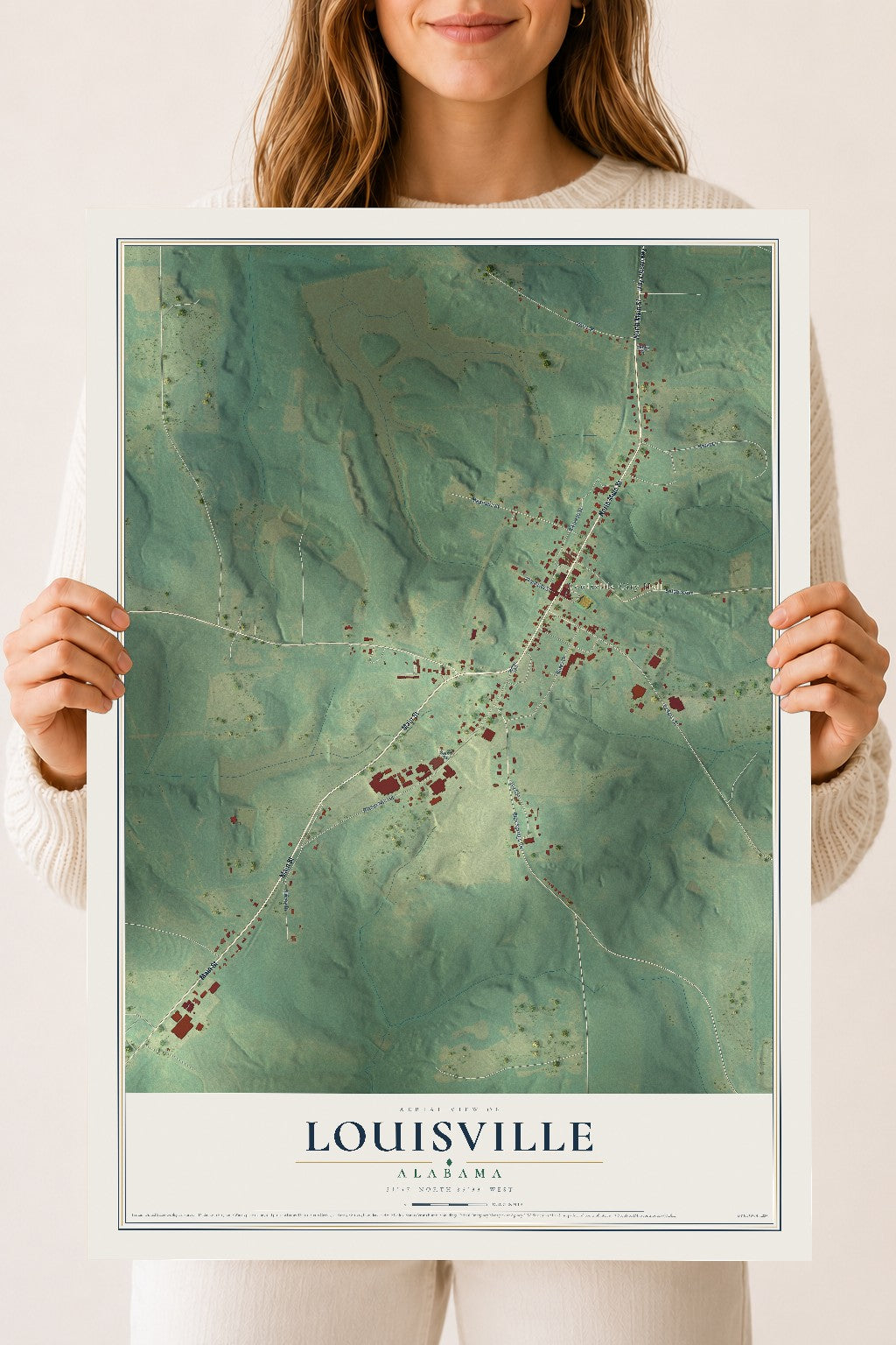Map of Louisville, Alabama, 18 x 24 inch unframed archival matte print