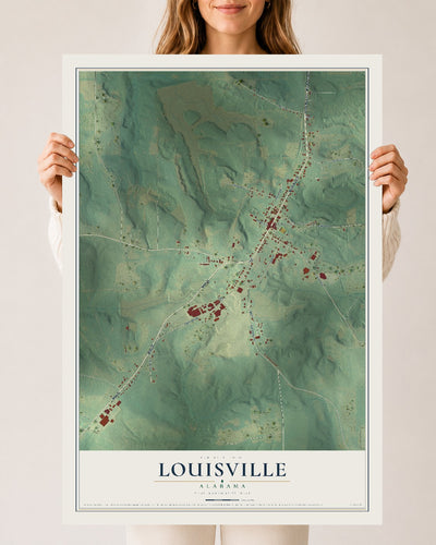 Map of Louisville, Alabama, 24 x 36 inch unframed archival matte print