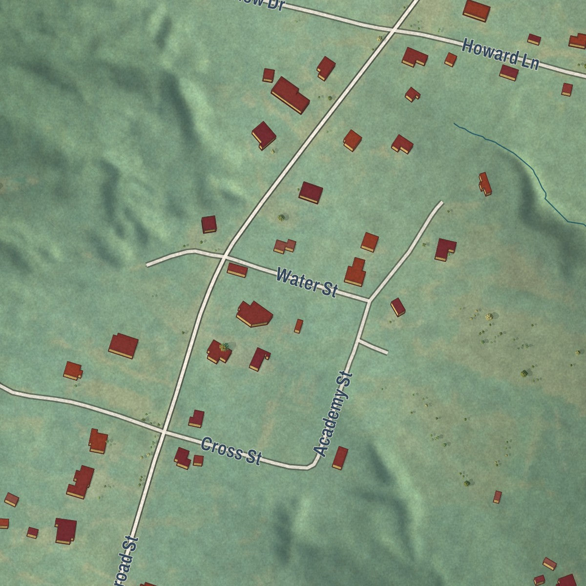 Second close-up of the map of Lowndesboro, Alabama print showing more streets and buildings