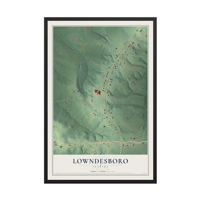 Map of Lowndesboro, Alabama, 12 x 18 inch print in a black wood frame