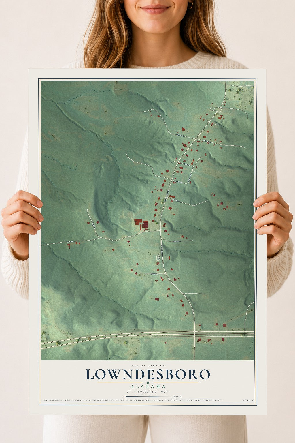 Map of Lowndesboro, Alabama, 18 x 24 inch unframed archival matte print