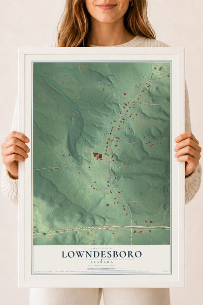 Map of Lowndesboro, Alabama, 18 x 24 inch print in a white wood frame