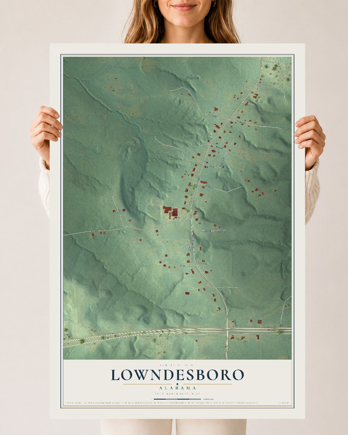 Map of Lowndesboro, Alabama, 24 x 36 inch unframed archival matte print