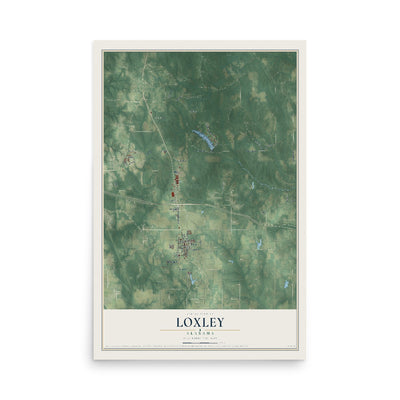 Map of Loxley, Alabama, 12 x 18 inch unframed archival matte print