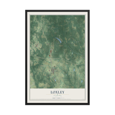 Map of Loxley, Alabama, 12 x 18 inch print in a black wood frame