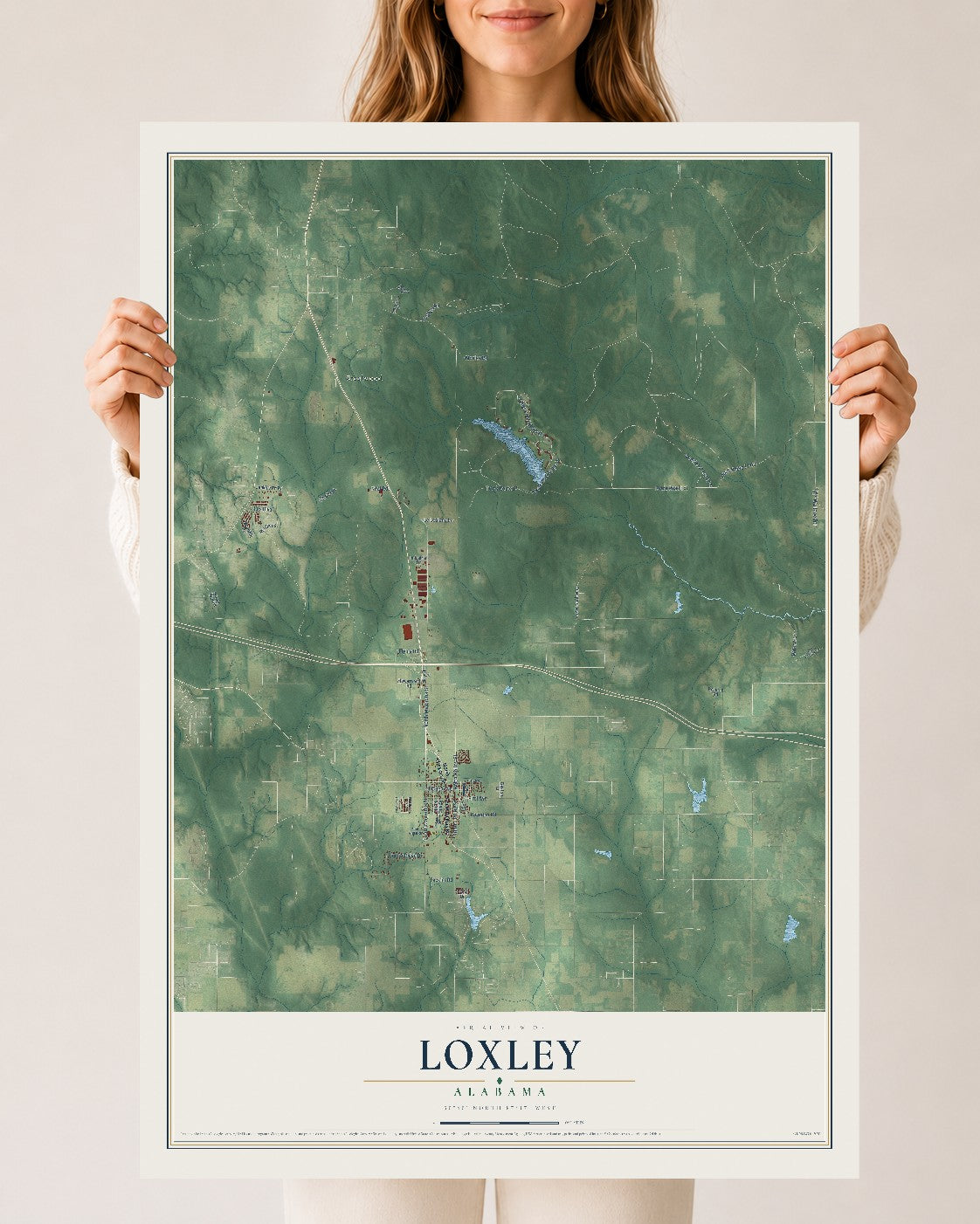 Map of Loxley, Alabama, 24 x 36 inch unframed archival matte print