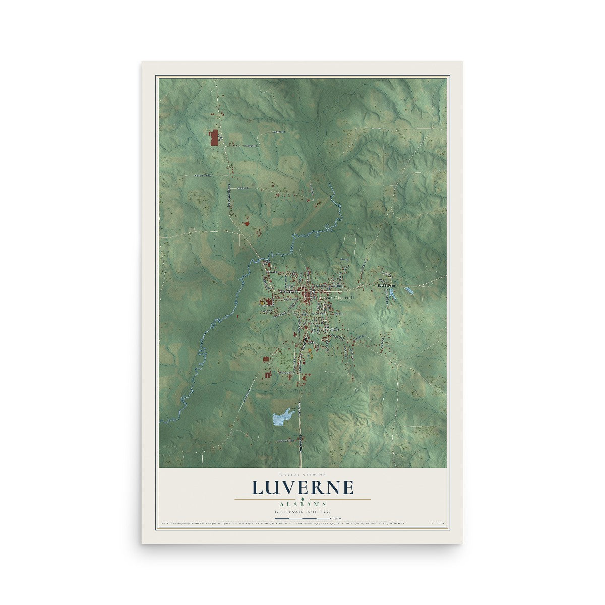 Map of Luverne, Alabama, 12 x 18 inch unframed archival matte print