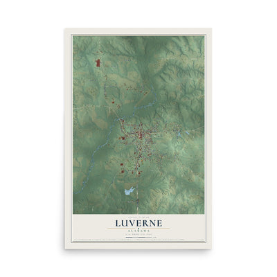 Map of Luverne, Alabama, 12 x 18 inch unframed archival matte print