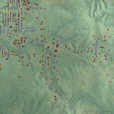Second close-up of the map of Luverne, Alabama print showing more streets and buildings