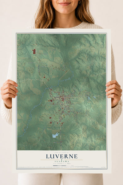 Map of Luverne, Alabama, 18 x 24 inch unframed archival matte print