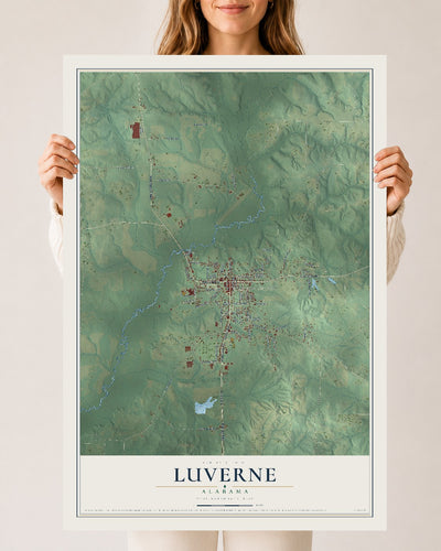 Map of Luverne, Alabama, 24 x 36 inch unframed archival matte print