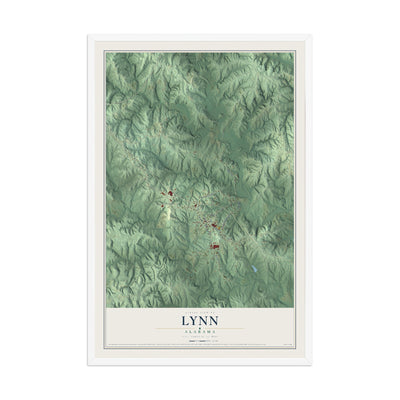 Map of Lynn, Alabama, 12 x 18 inch print in a white wood frame