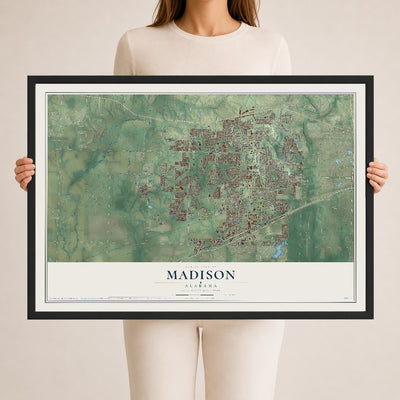 Map of Madison, Alabama, 24 x 36 inch print in a black wood frame