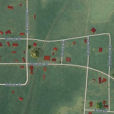 Second close-up of the map of Madrid, Alabama print showing more streets and buildings