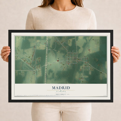 Map of Madrid, Alabama, 12 x 18 inch print in a black wood frame