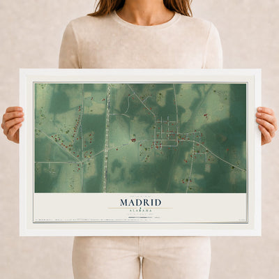 Map of Madrid, Alabama, 12 x 18 inch print in a white wood frame