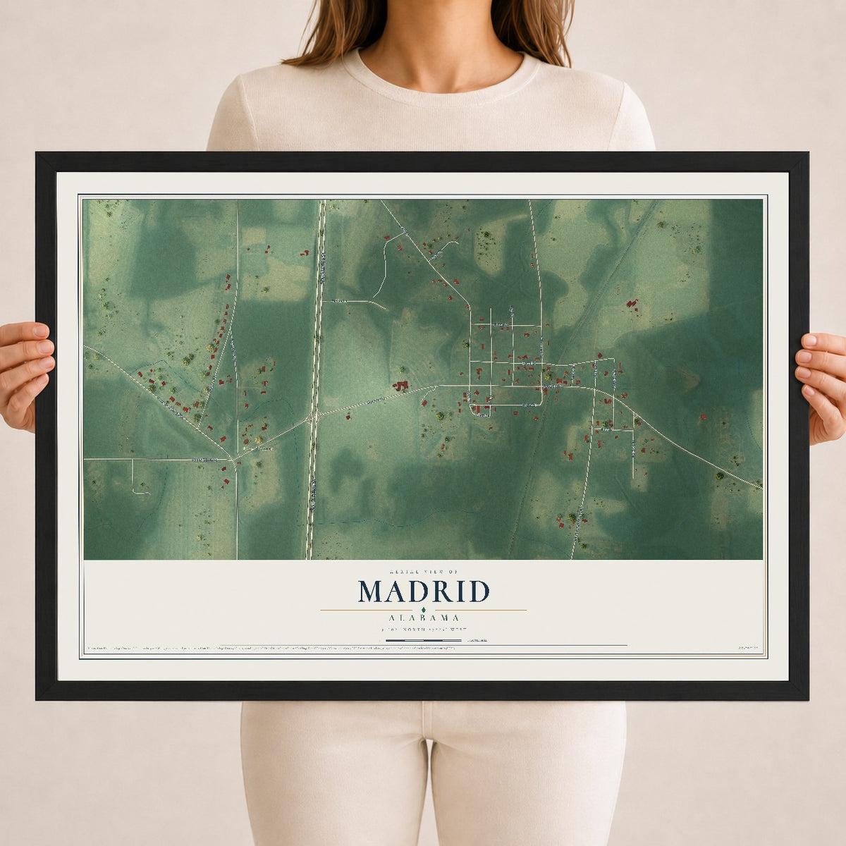 Map of Madrid, Alabama, 18 x 24 inch print in a black wood frame