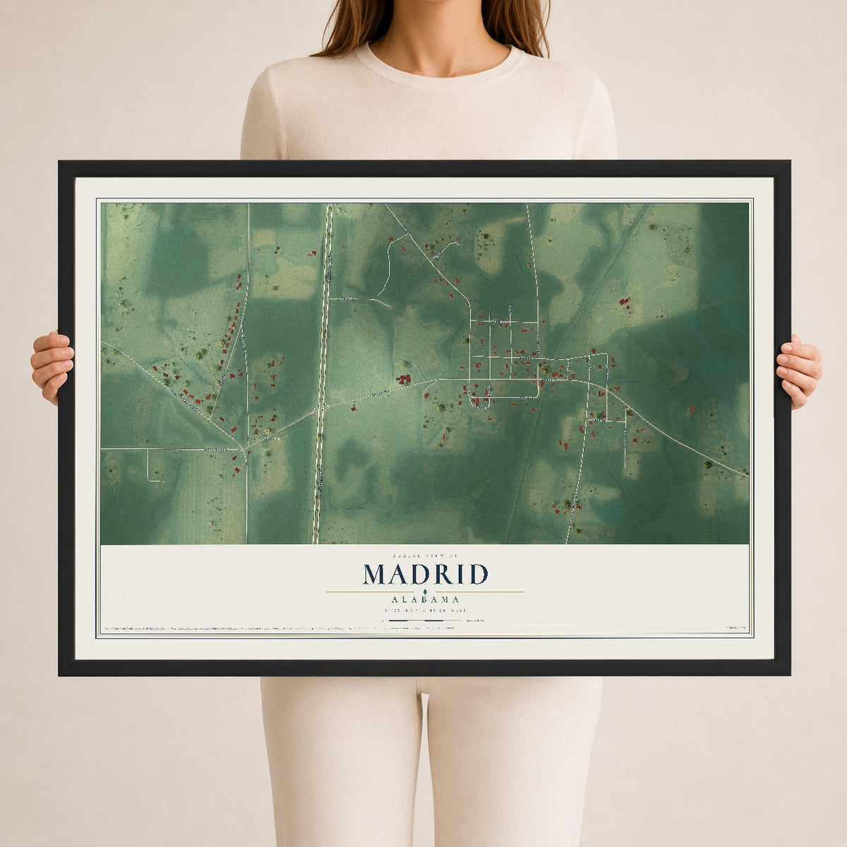 Map of Madrid, Alabama, 24 x 36 inch print in a black wood frame