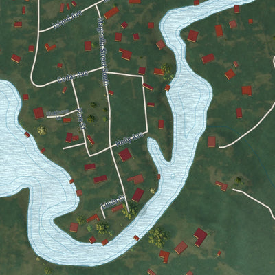 Close-up of the map of Magnolia Springs, Alabama print showing street and building detail