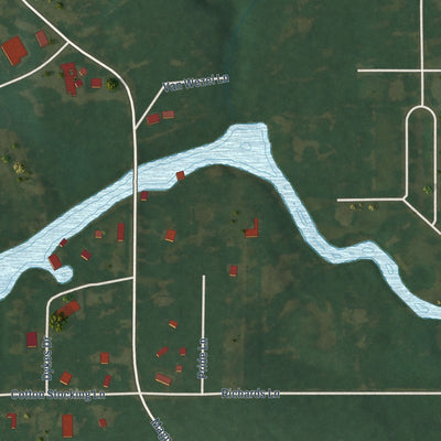 Second close-up of the map of Magnolia Springs, Alabama print showing more streets and buildings