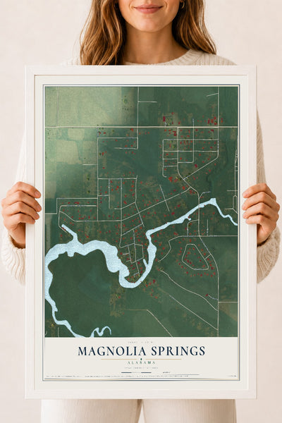 Map of Magnolia Springs, Alabama, 18 x 24 inch print in a white wood frame