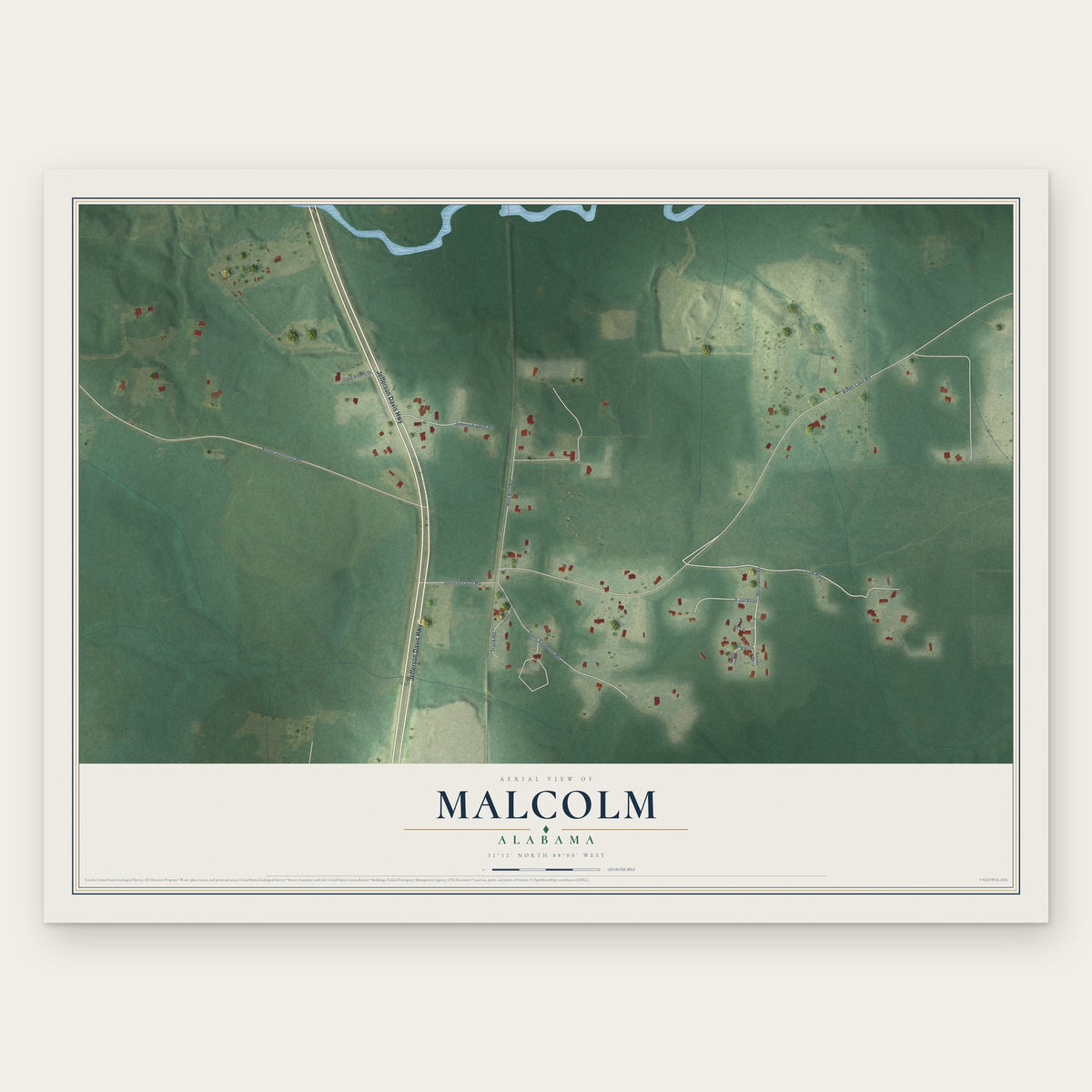 Malcolm, Alabama map print, the full design