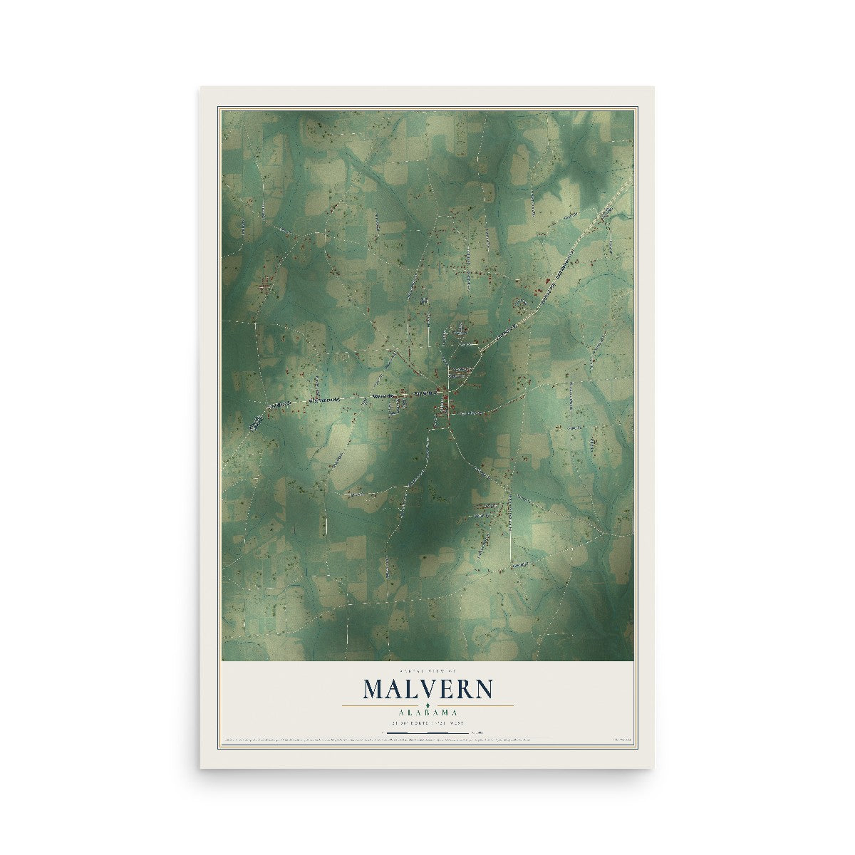 Map of Malvern, Alabama, 12 x 18 inch unframed archival matte print
