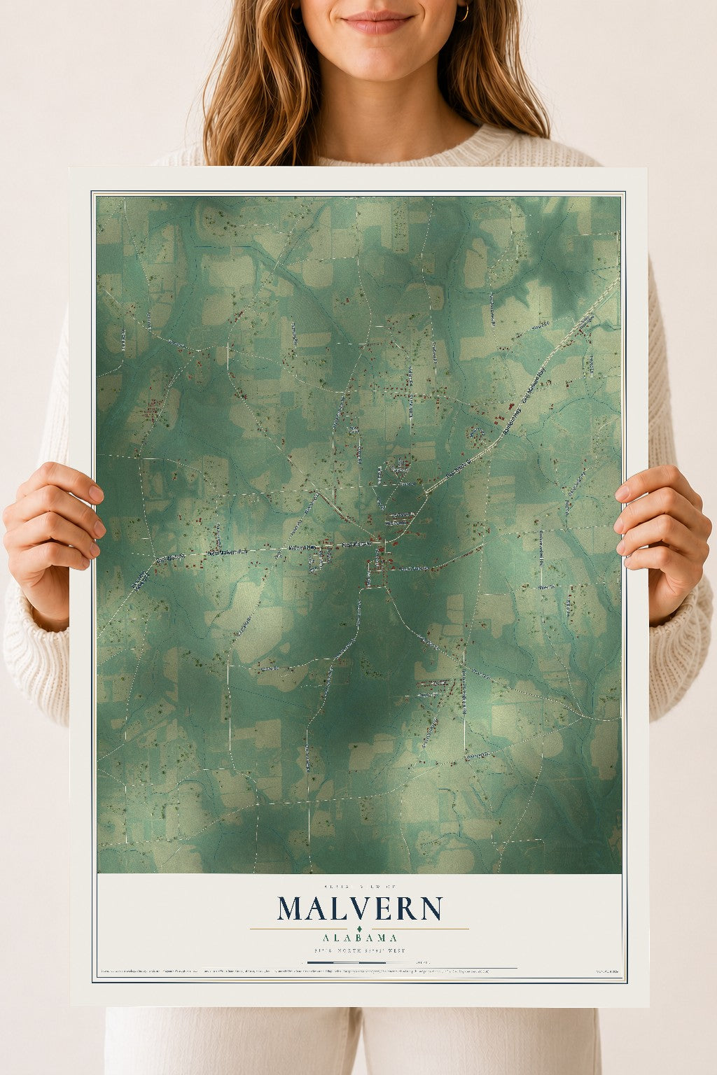 Map of Malvern, Alabama, 18 x 24 inch unframed archival matte print