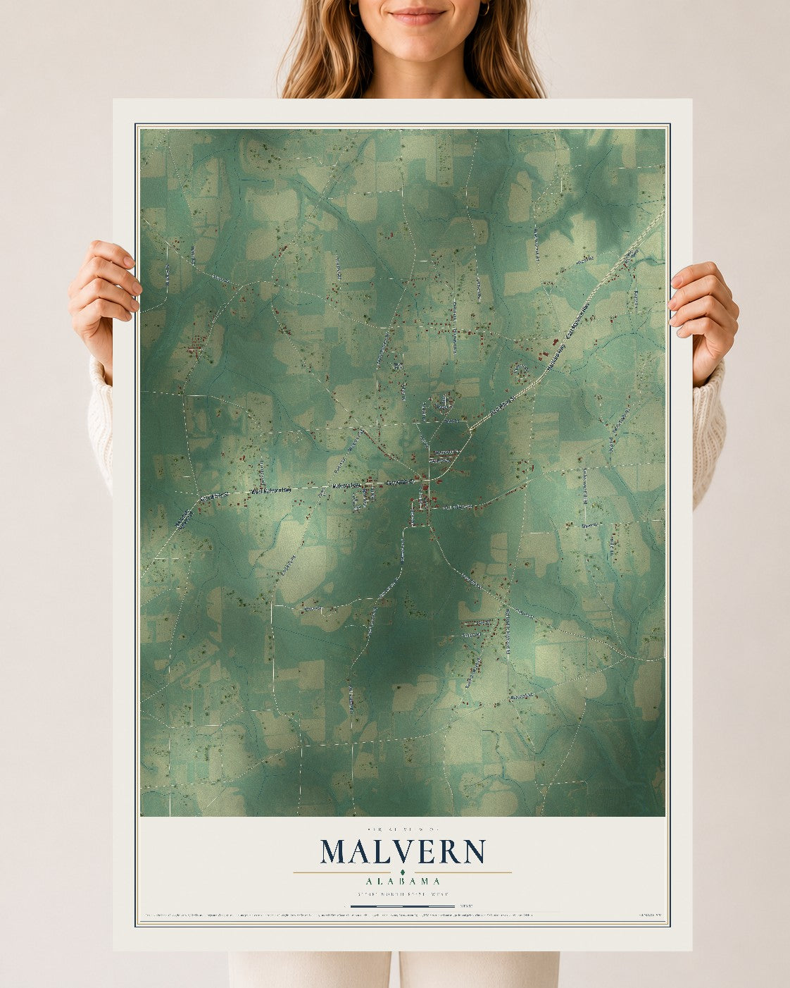 Map of Malvern, Alabama, 24 x 36 inch unframed archival matte print
