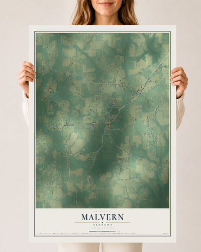 Map of Malvern, Alabama, 24 x 36 inch unframed archival matte print