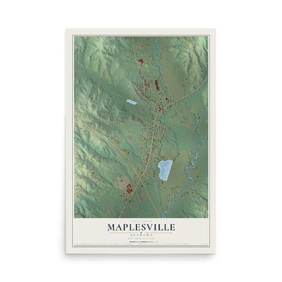Map of Maplesville, Alabama, 12 x 18 inch unframed archival matte print