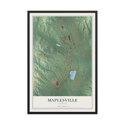 Map of Maplesville, Alabama, 12 x 18 inch print in a black wood frame