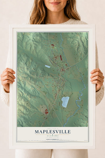Map of Maplesville, Alabama, 18 x 24 inch print in a white wood frame