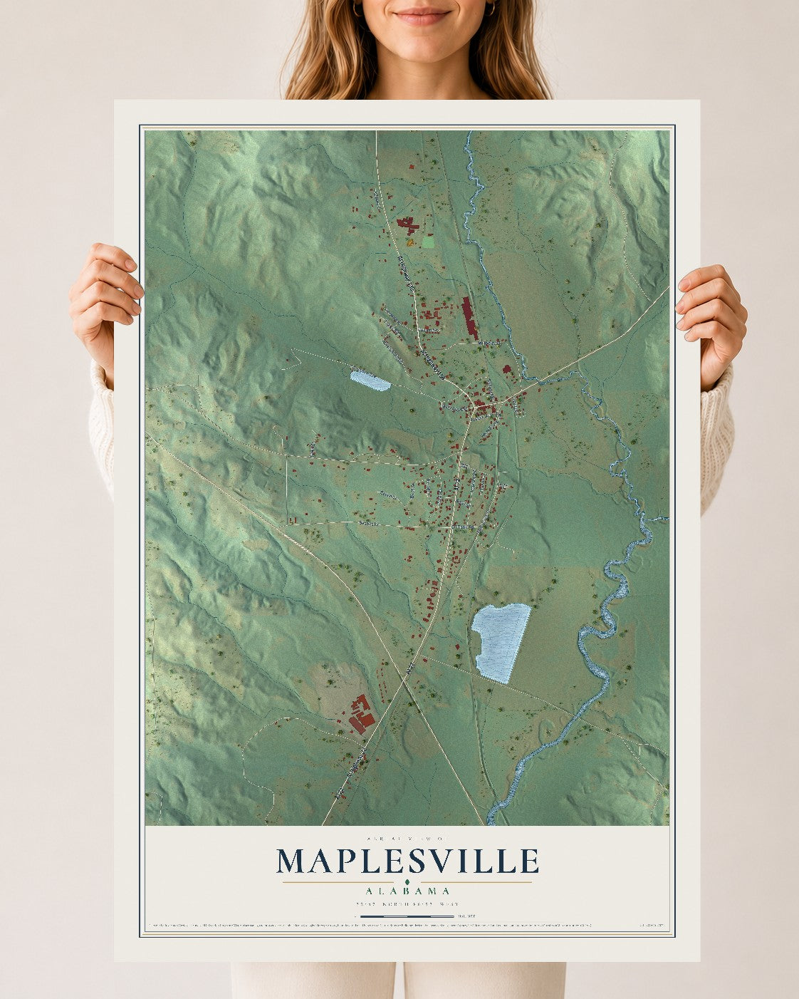 Map of Maplesville, Alabama, 24 x 36 inch unframed archival matte print