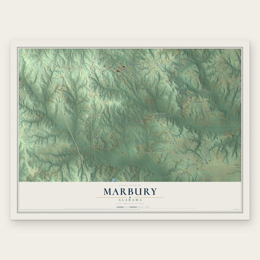 Marbury, Alabama map print, the full design