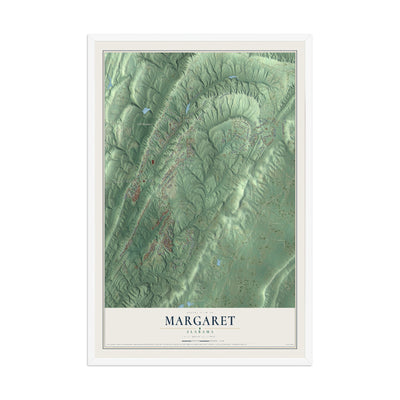 Map of Margaret, Alabama, 12 x 18 inch print in a white wood frame