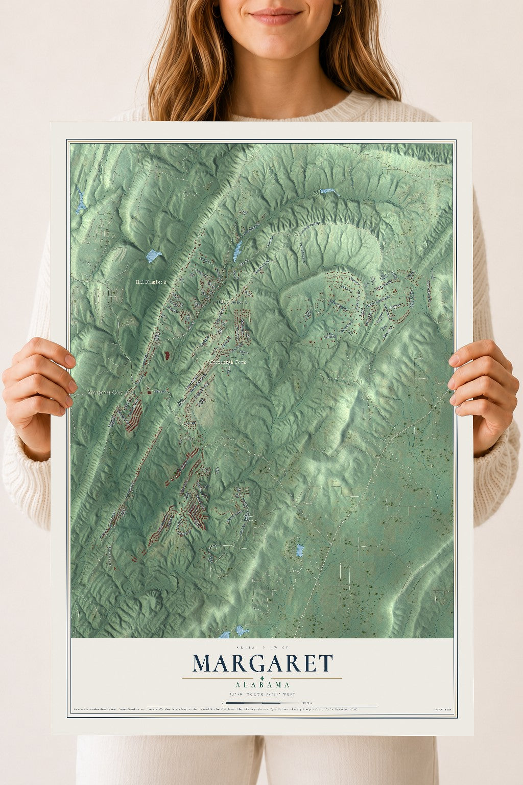 Map of Margaret, Alabama, 18 x 24 inch unframed archival matte print