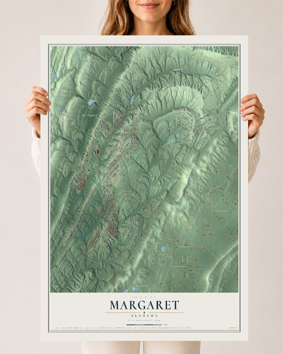 Map of Margaret, Alabama, 24 x 36 inch unframed archival matte print