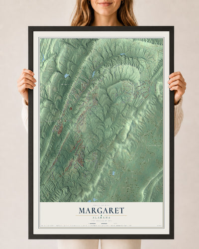 Map of Margaret, Alabama, 24 x 36 inch print in a black wood frame