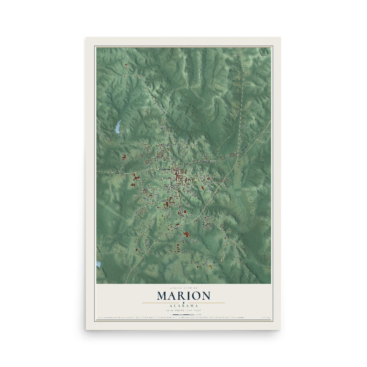 Map of Marion, Alabama, 12 x 18 inch unframed archival matte print