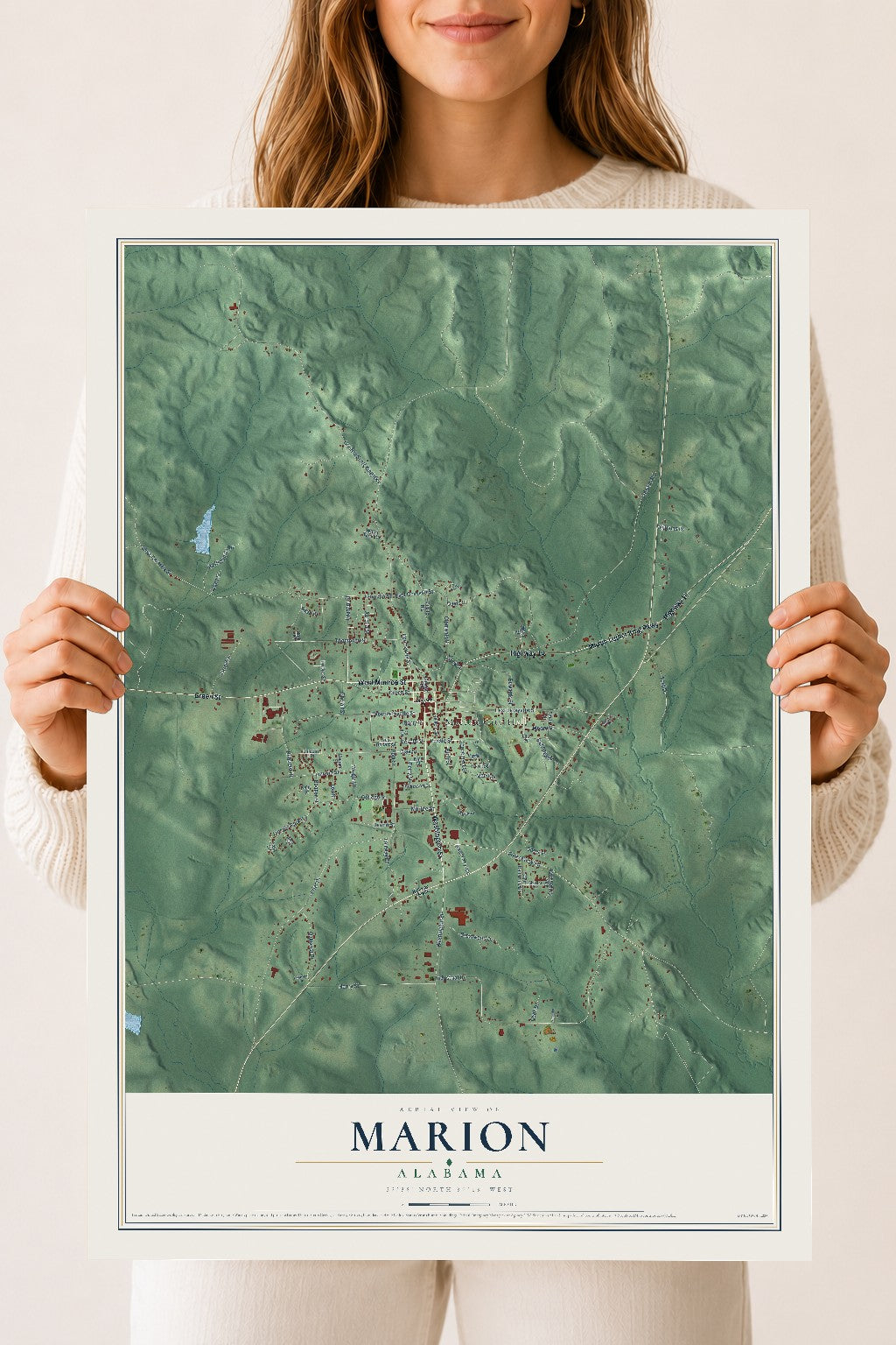 Map of Marion, Alabama, 18 x 24 inch unframed archival matte print